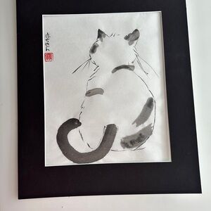 Originally Japanese calligraphy art cat painting